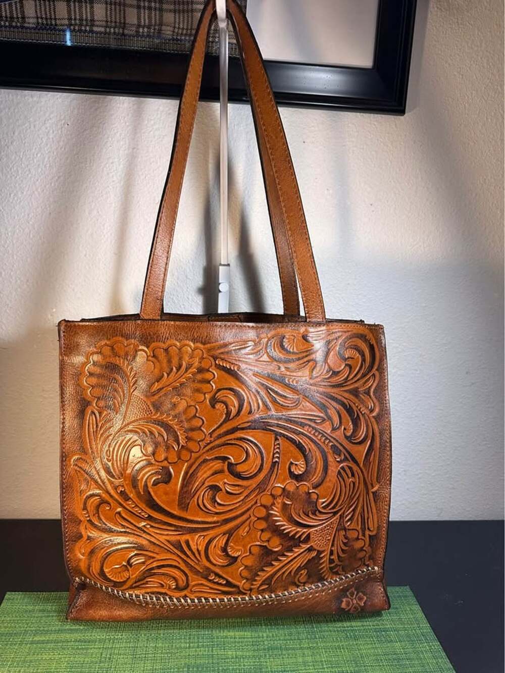 Patricia Nash Toscano Brown Tooled Leather Floral Shoulder Tote Bag